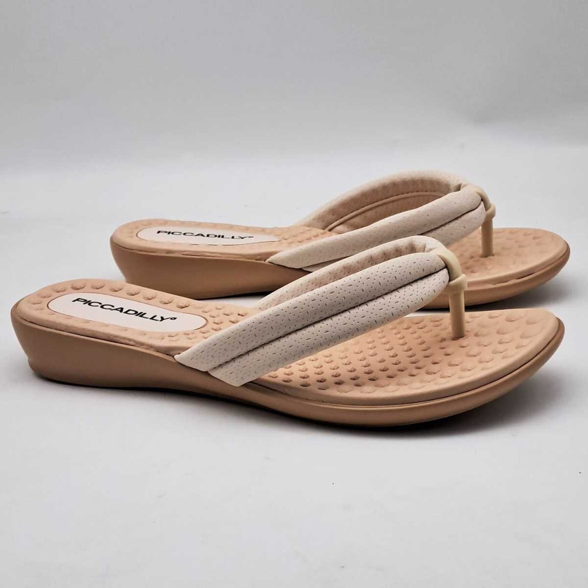 Sandália Feminina Piccadilly Chinelo Anabela Conforto 500324 Off White 3