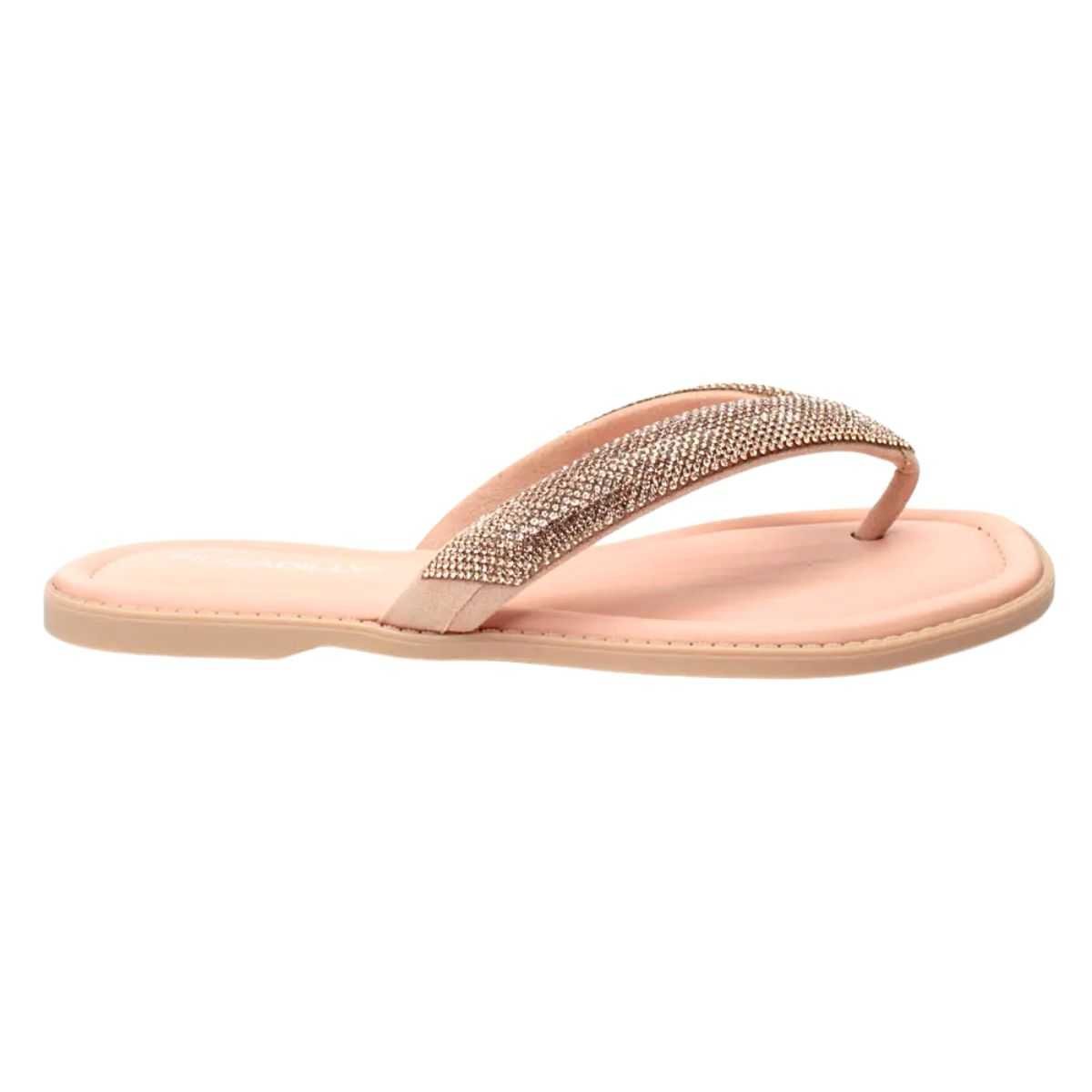 Tamanco Feminino Piccadilly Rasteira Com Strass 508039 Bege 2