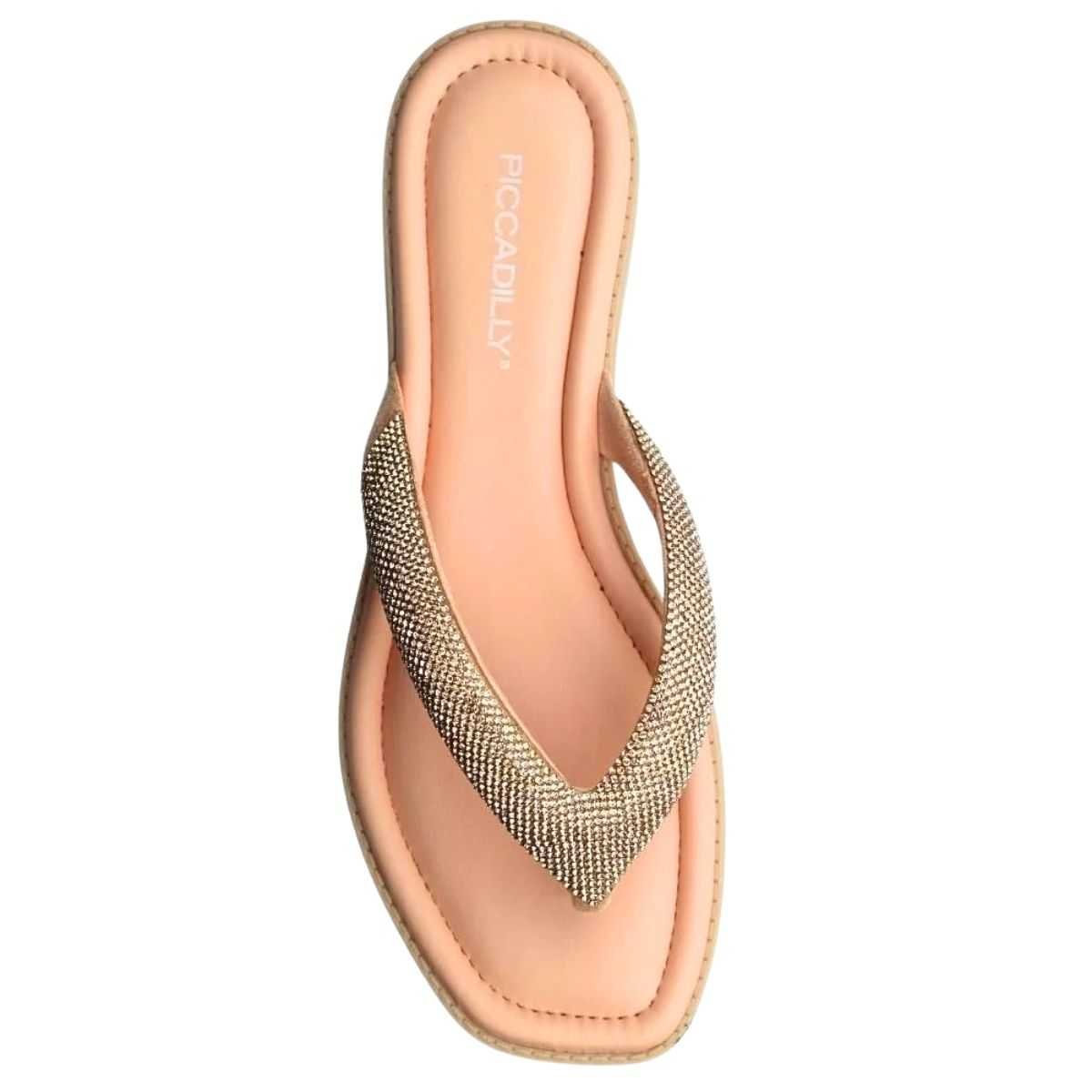 Tamanco Feminino Piccadilly Rasteira Com Strass 508039 Bege 4