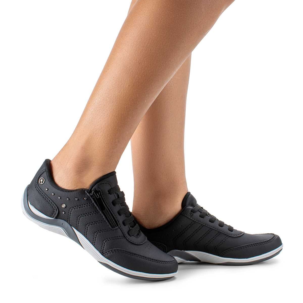 Tênis Casual Zíper Calce Fácil Feminino Kolosh C3670 Preto 2