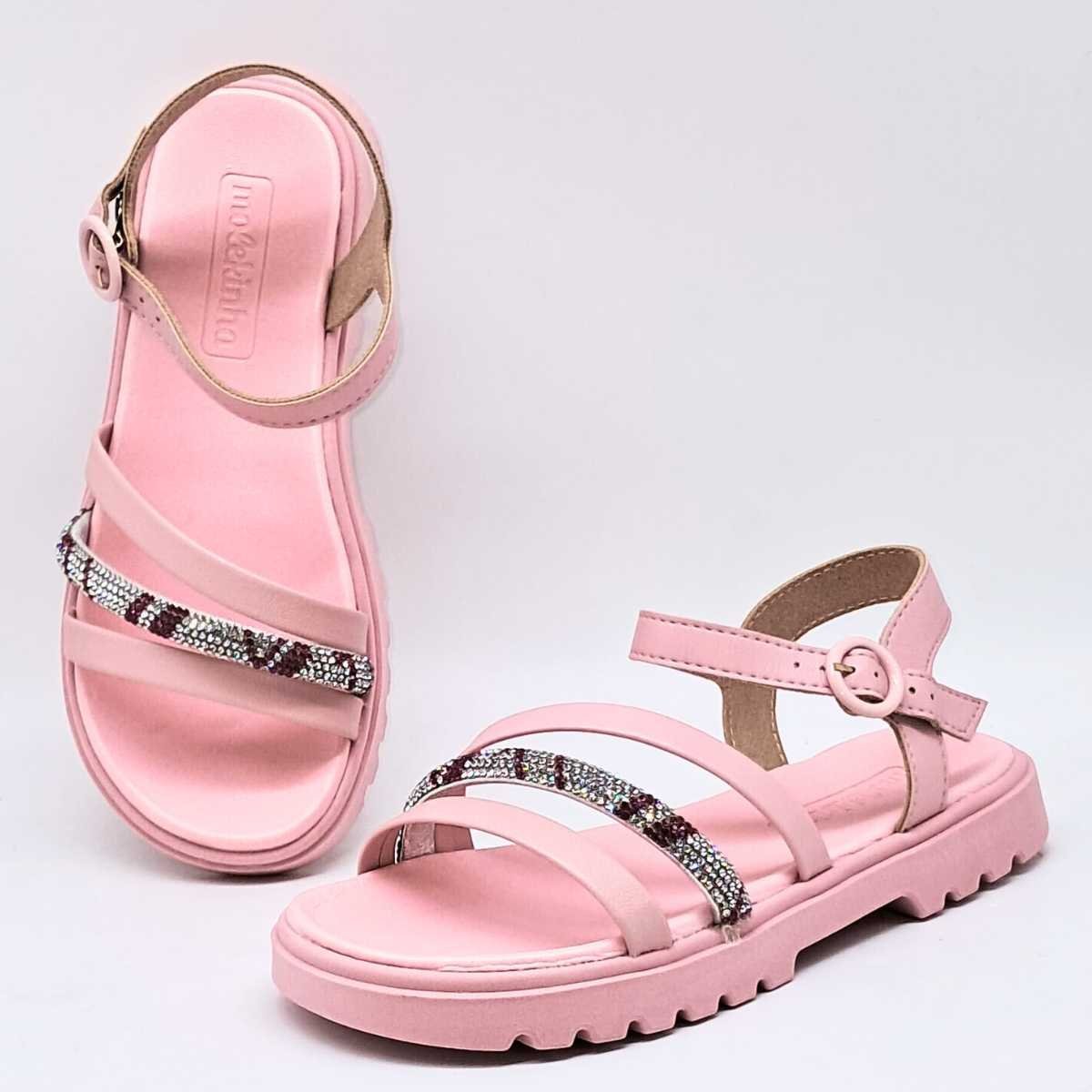 Sandália Menina Molekinha Infantil Strass Estilosa 2344.128 Rosa 8
