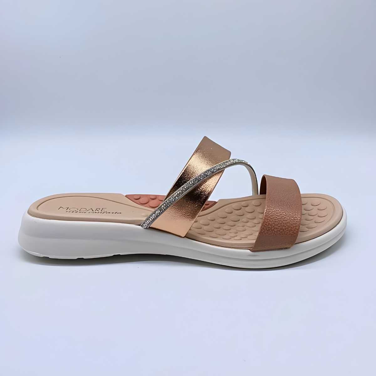Sandália Feminina Modare Conforto Estilo 2 Tiras Brilho 7174.115 Dourado/Bege 2