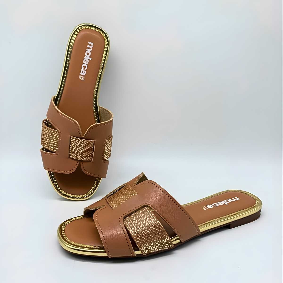 Sandália Feminina Moleca H Moderno Metalizado Estilo 5435.553 Marrom 6