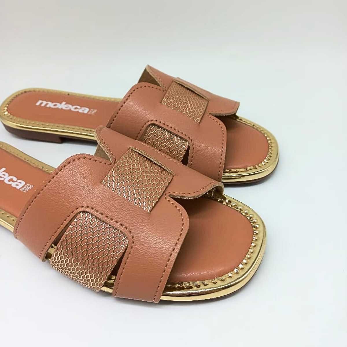 Sandália Feminina Moleca H Moderno Metalizado Estilo 5435.553 Marrom 7
