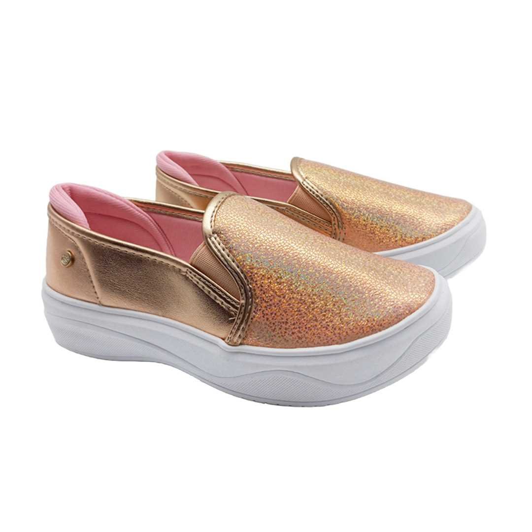 Tênis Menina Pink Cats Infantil Slip On Metalizado V3311 Dourado 4