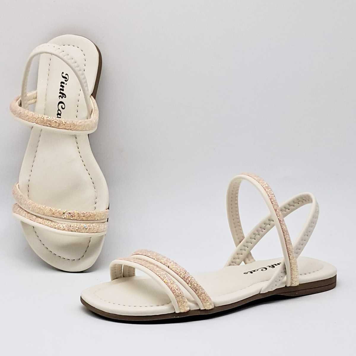 Sandália Menina Pink Cats Infantil Rasteirinha Leve V5842 Off White 4