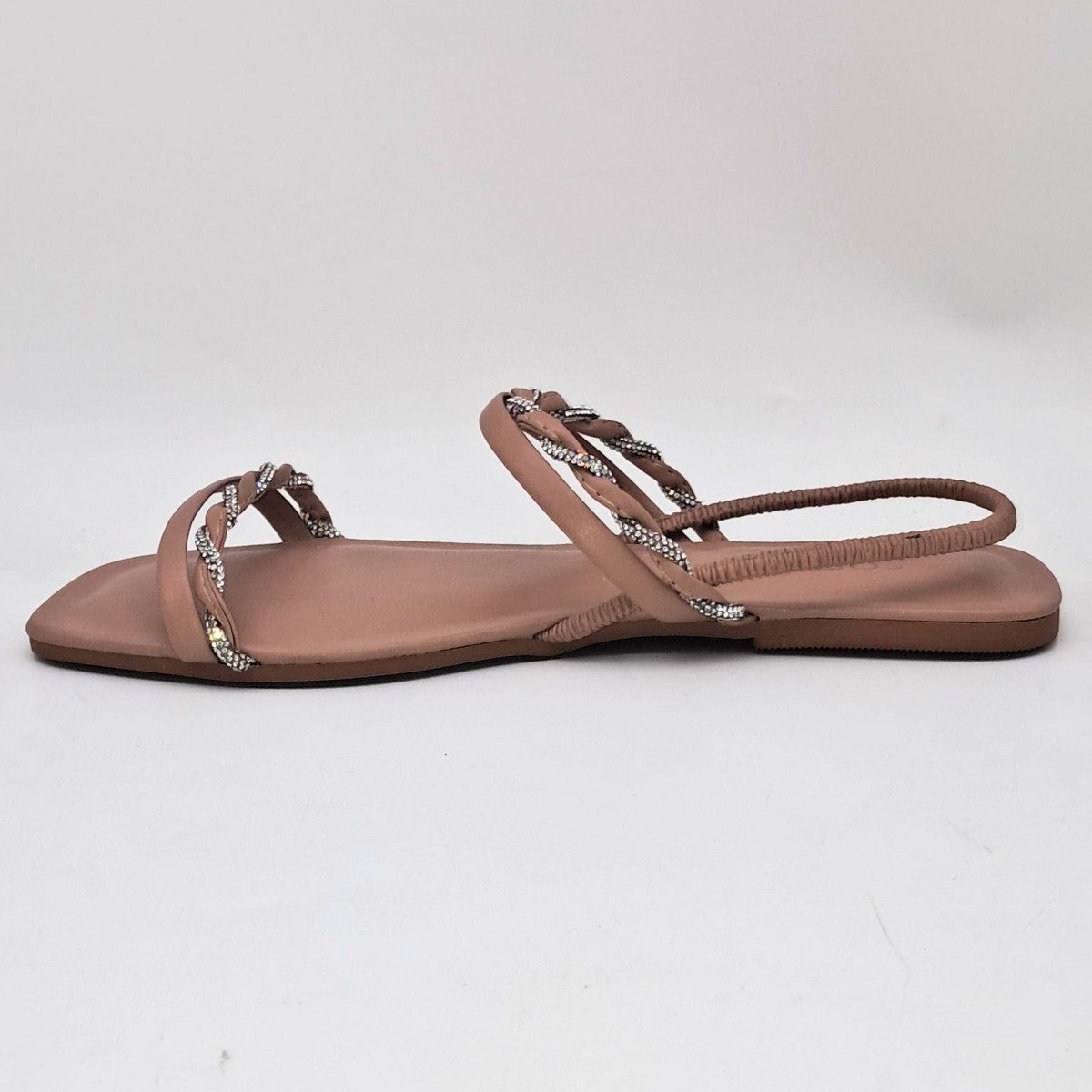 Sandália Feminina Fofiori Rasteira BrilhoTrançado Fq254 Nude 2