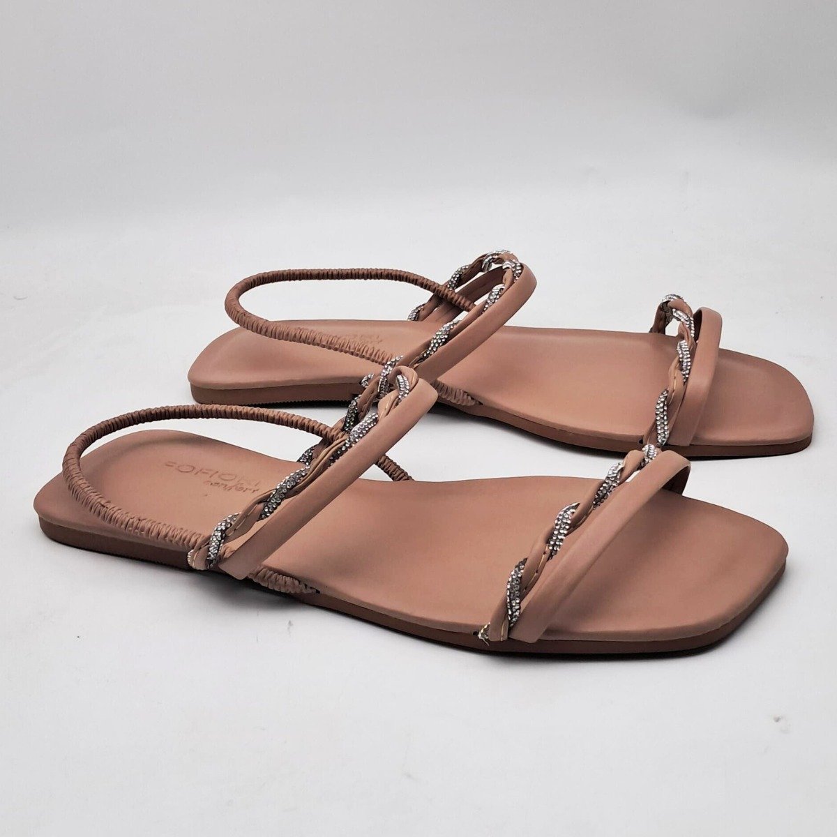 Sandália Feminina Fofiori Rasteira BrilhoTrançado Fq254 Nude 3