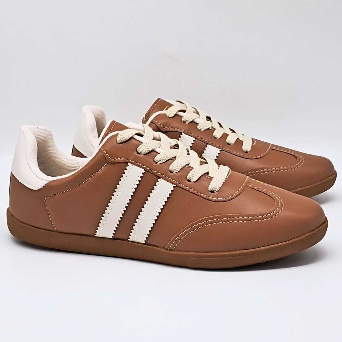 Tênis Feminino Addan Soft Casual Listra Confy Estiloso 18118 Marrom 3