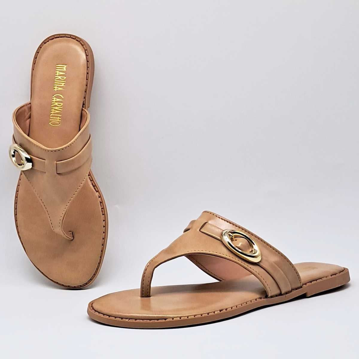 Sandália Feminina NS Marina Carvalho Rasteirinha Leve F1733 Bege 4