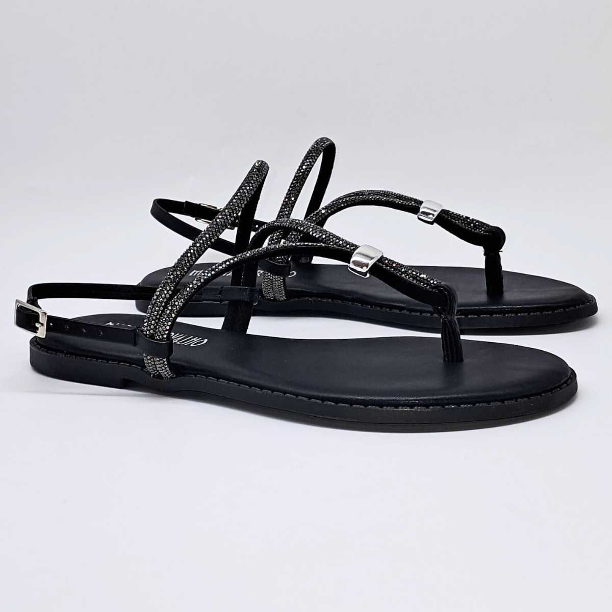 Sandália Feminina Marina Carvalho Rasteirinha Brilho F1701 Preto 3