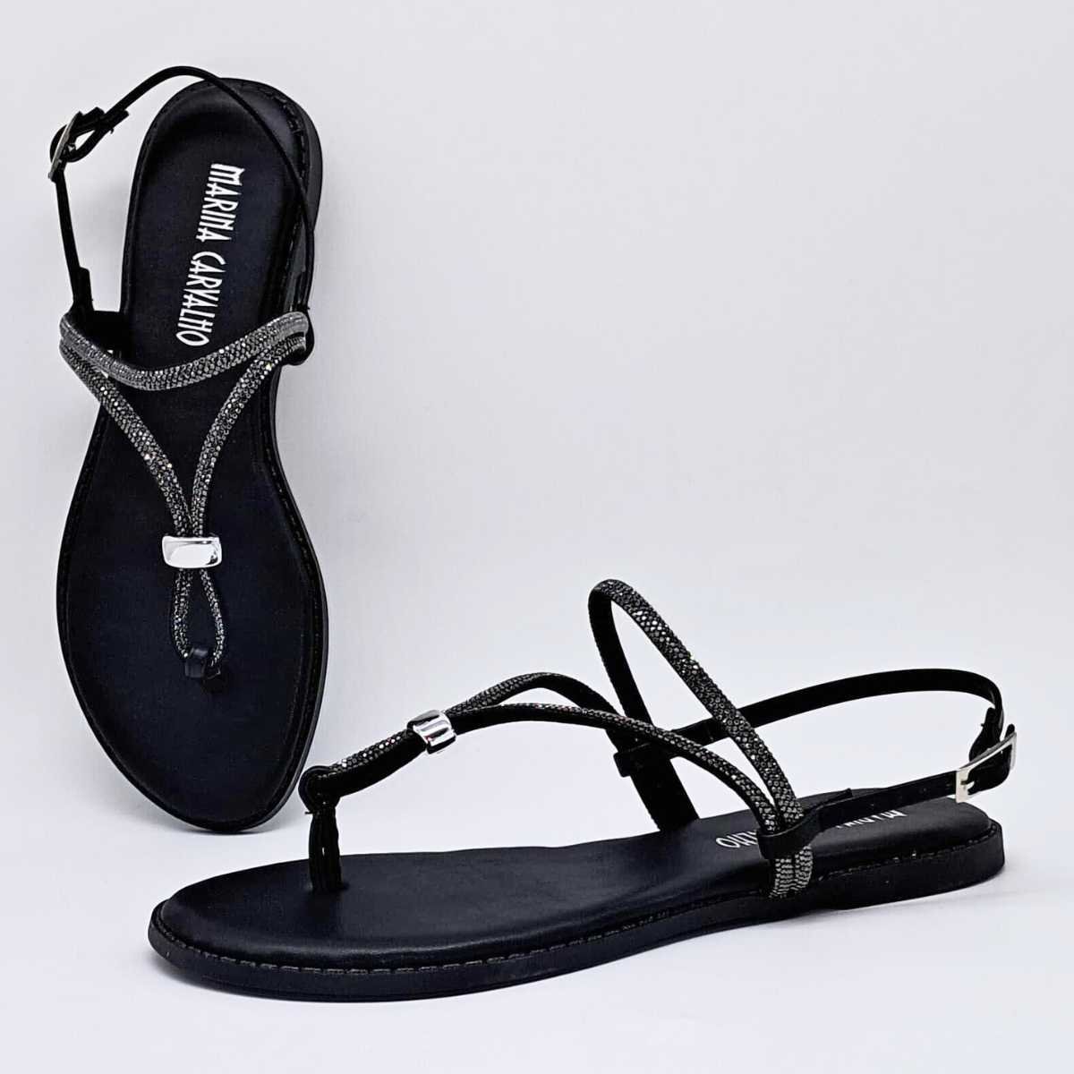 Sandália Feminina Marina Carvalho Rasteirinha Brilho F1701 Preto 4