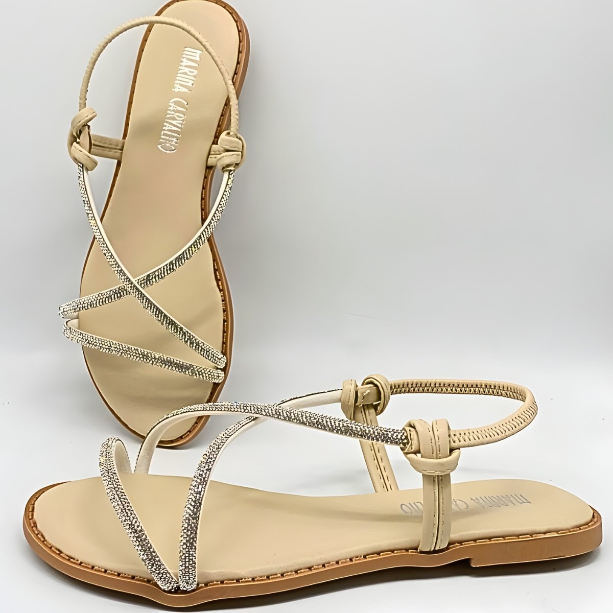 Sandália Feminina Marina Carvalho Rasteirinha Brilho F1702 Off White 8