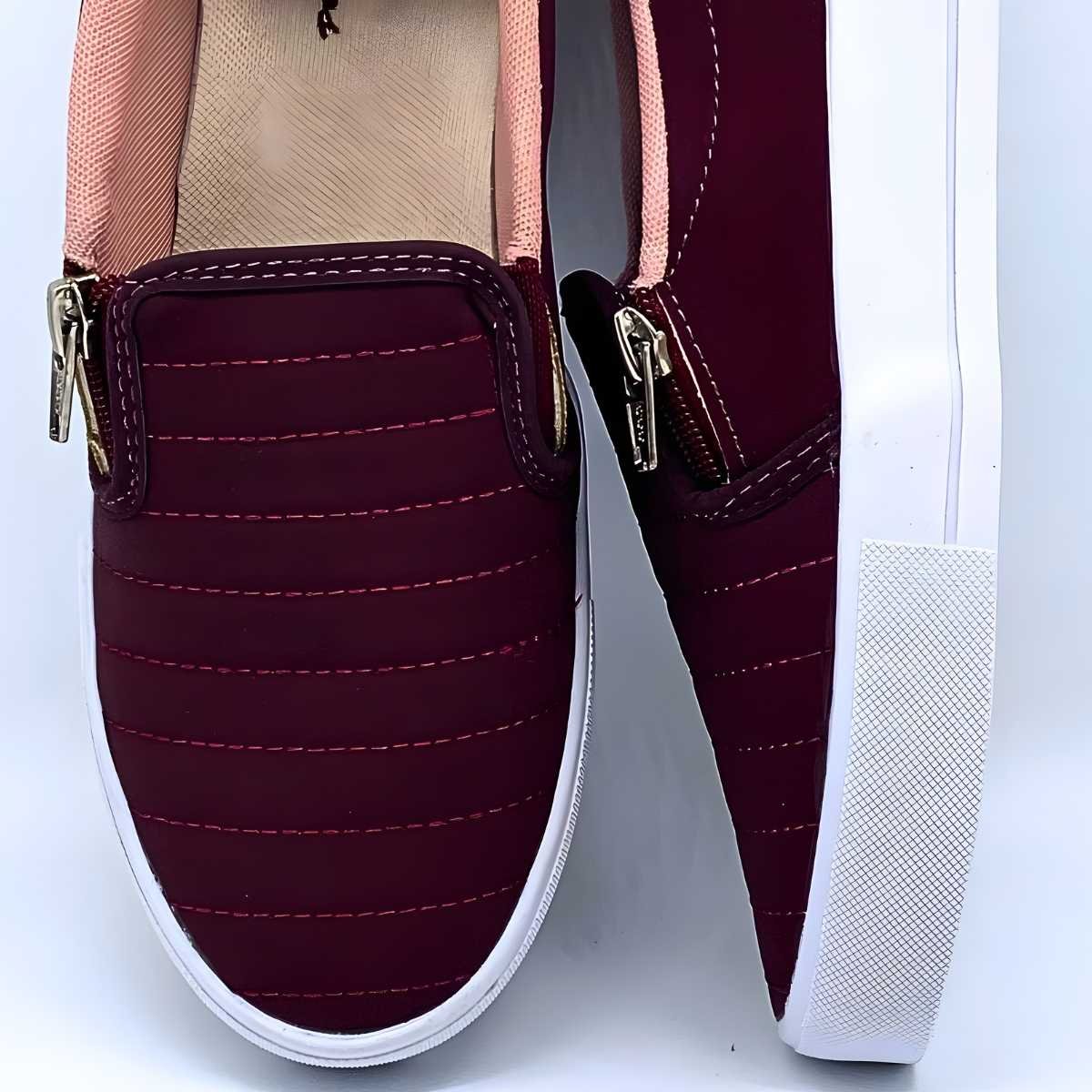 Tênis Feminino Vanessa Fashion Slip On Estilo Confy 1036 Bordô 4