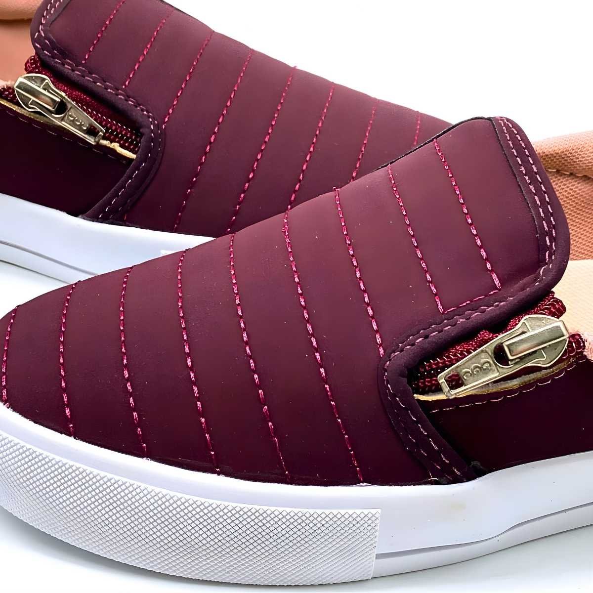Tênis Feminino Vanessa Fashion Slip On Estilo Confy 1036 Bordô 5