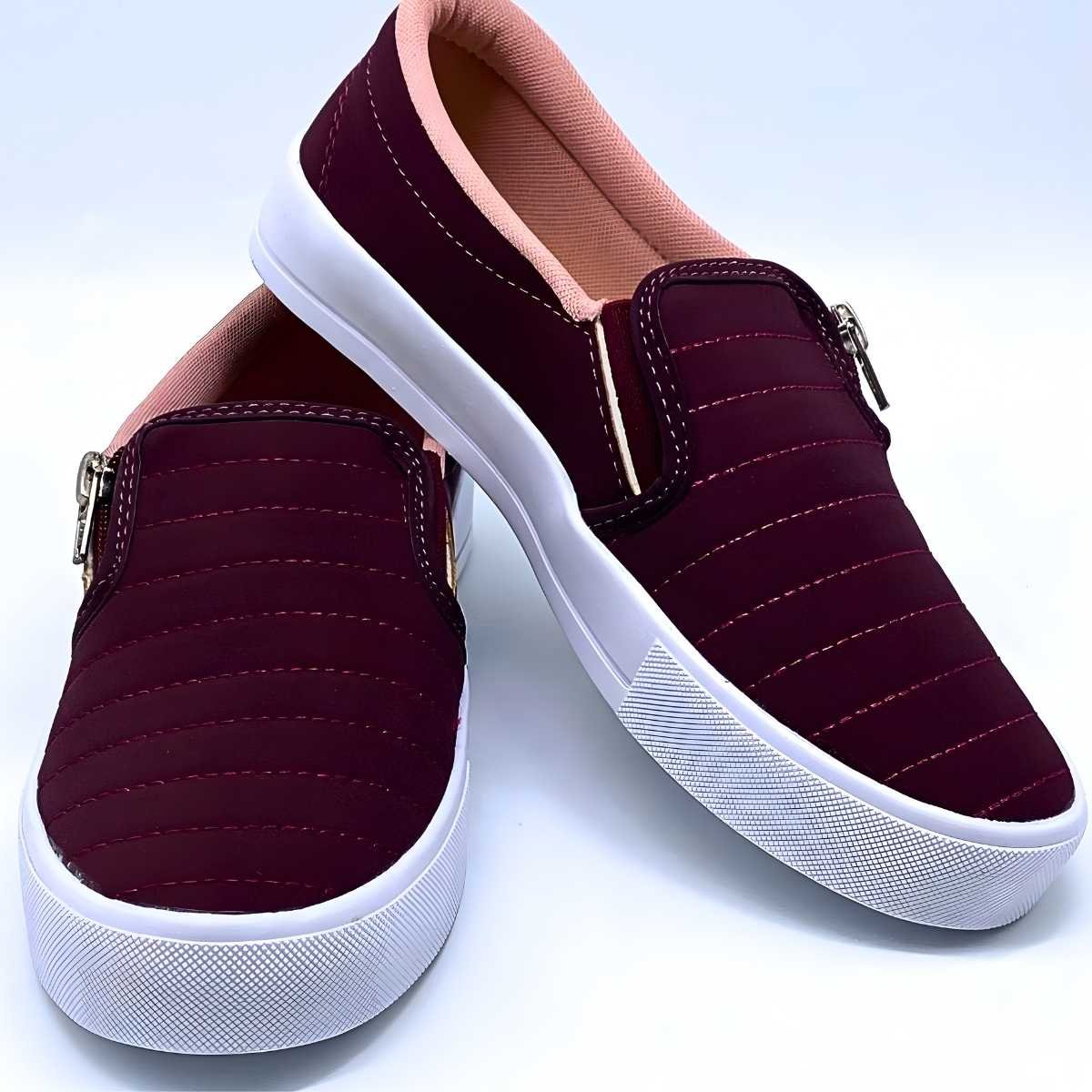 Tênis Feminino Vanessa Fashion Slip On Estilo Confy 1036 Bordô 6
