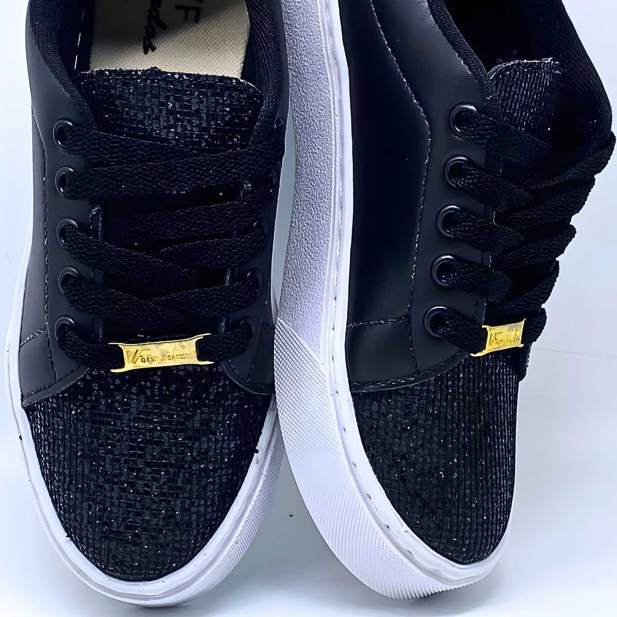 Tênis Feminino Vanessa Fashion Casual Estilo Conforto Leve 1011 Preto 5