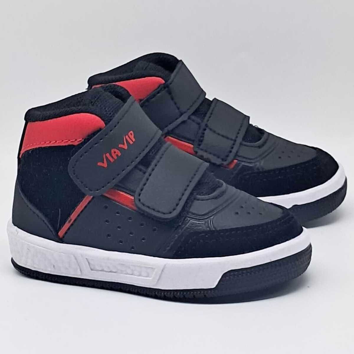 Tênis Infantil Via Vip Bebê Casual Cano Alto Velcro Vv2825 Preto/Vermelho 3