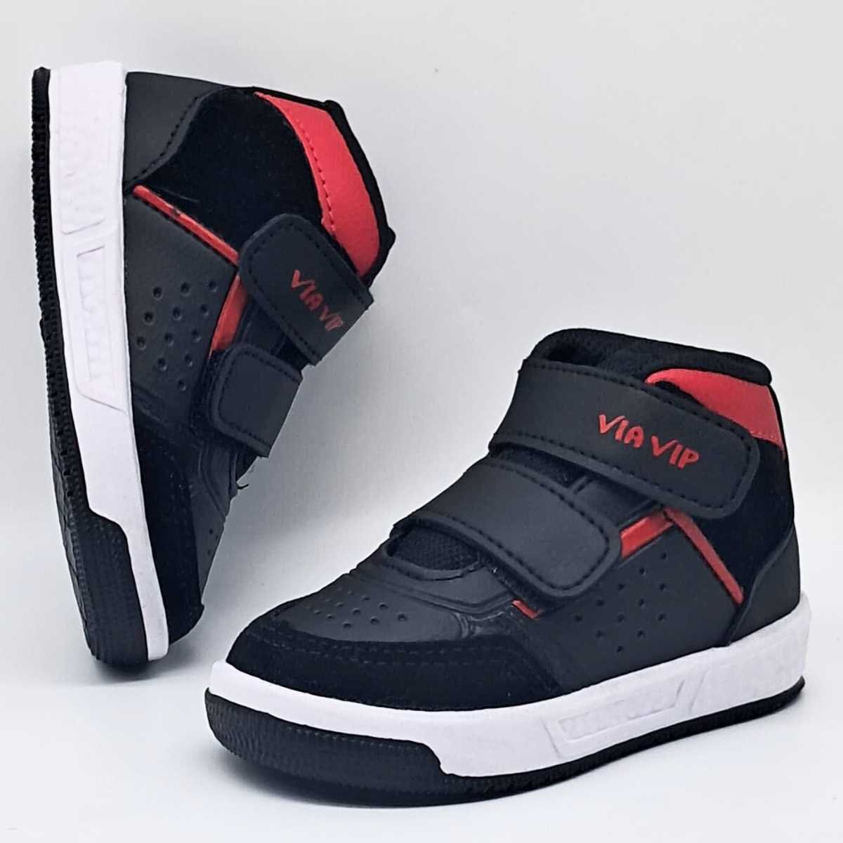 Tênis Infantil Via Vip Bebê Casual Cano Alto Velcro Vv2825 Preto/Vermelho 4