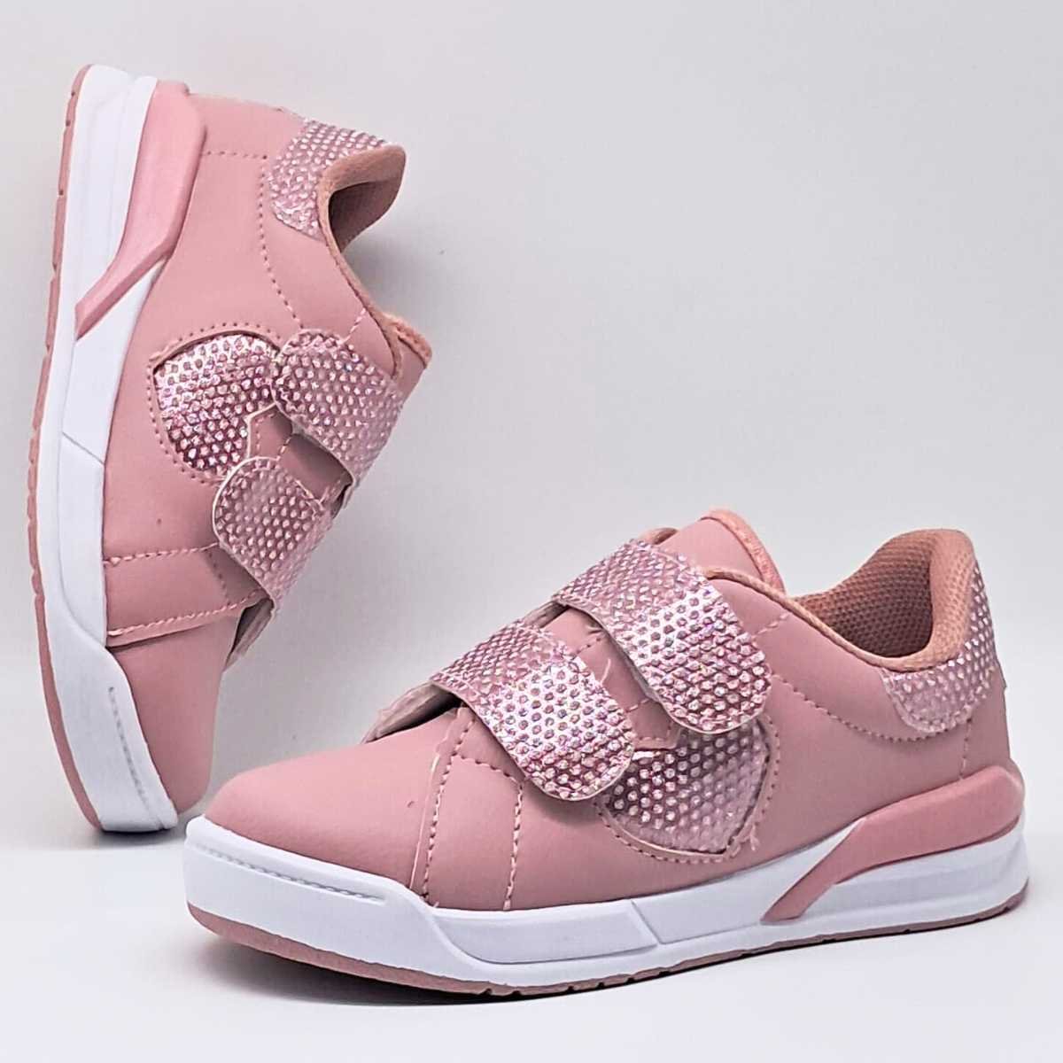 Tênis Infantil Via Vip Meninas Casual Velcro Vv4010 Rosa 4