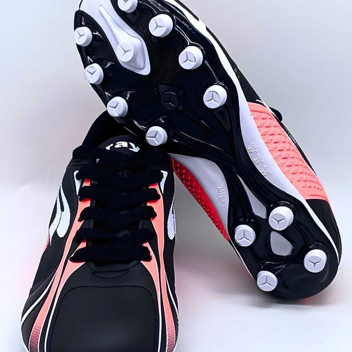 Chuteira Masculina Dray Adulto Campo Esporte Estilo Leve 363 Preto/Goiaba 5