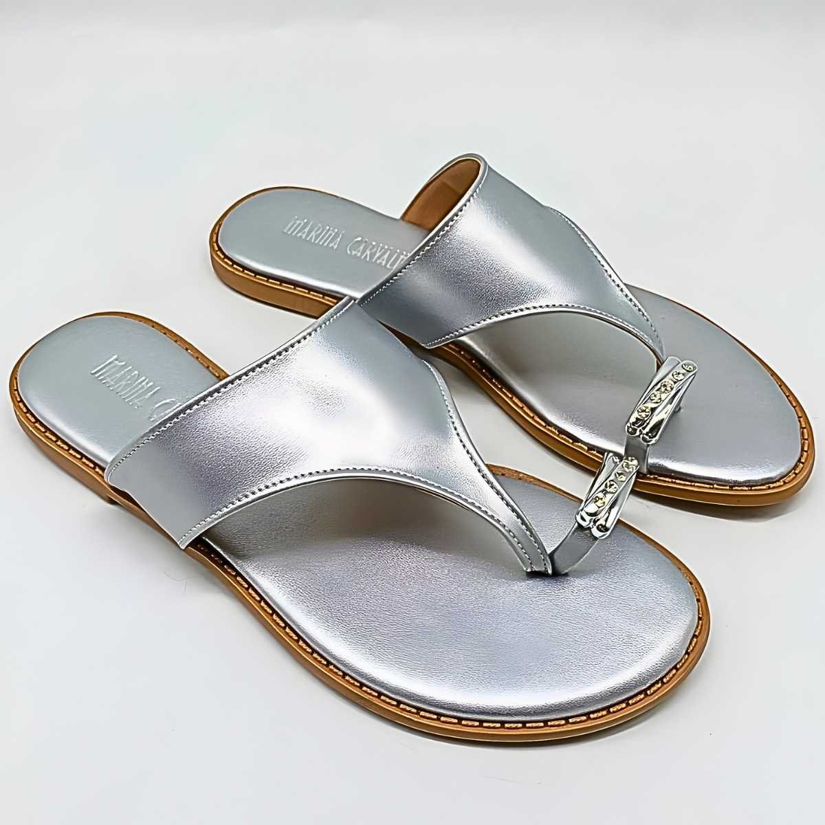 Sandália Feminina Marina Carvalho Dedo Metal Estilo F1718 Prata 3