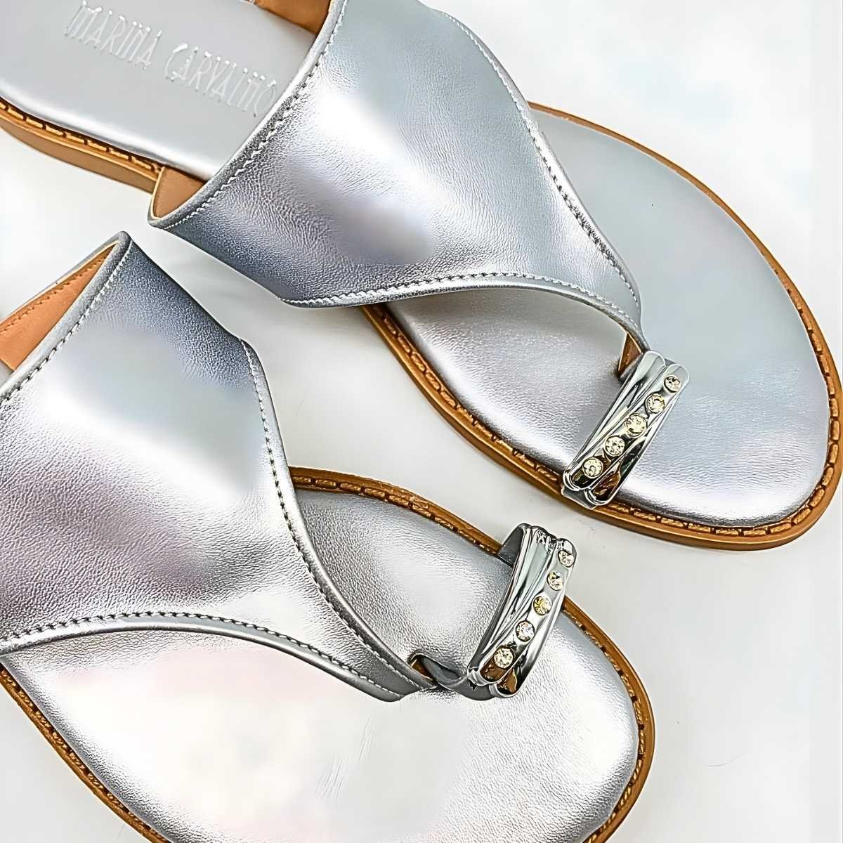 Sandália Feminina Marina Carvalho Dedo Metal Estilo F1718 Prata 4