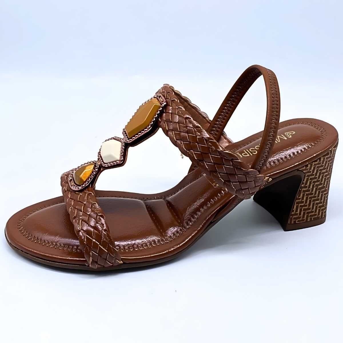 Sandália Feminina Mississipi Salto Pedras Estilo Leve J0482 Marrom 2