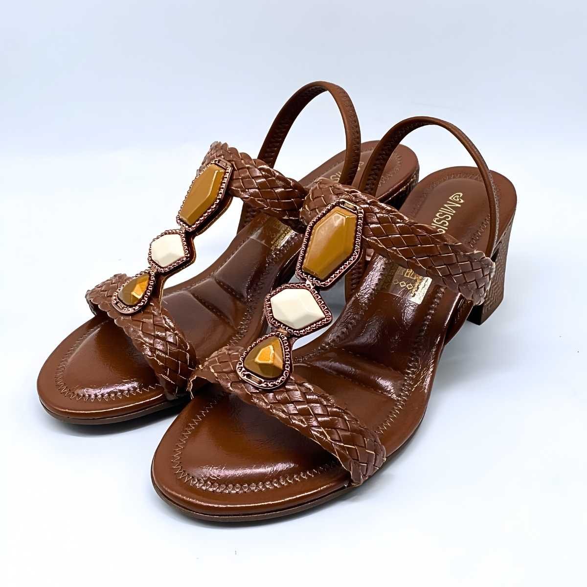 Sandália Feminina Mississipi Salto Pedras Estilo Leve J0482 Marrom 3