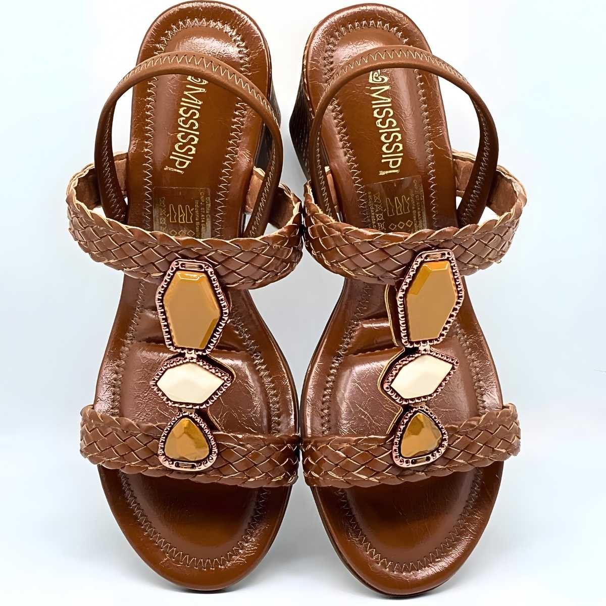 Sandália Feminina Mississipi Salto Pedras Estilo Leve J0482 Marrom 6