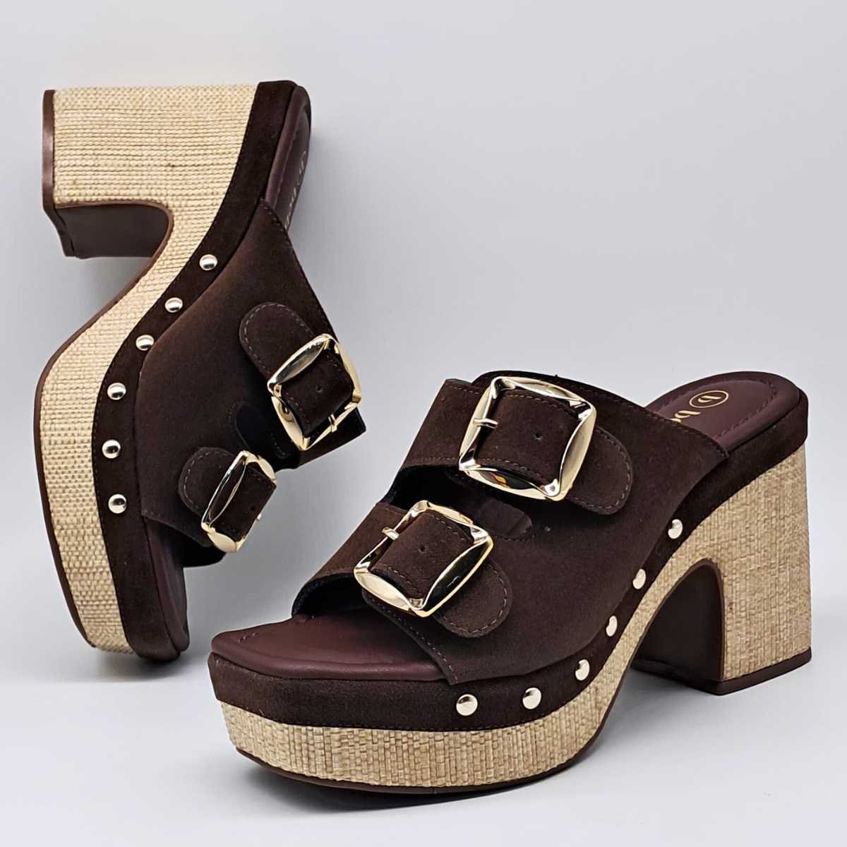 Tamanco Feminino Bebecê Palha Fivelas Estiloso T5110-129 Marrom 2