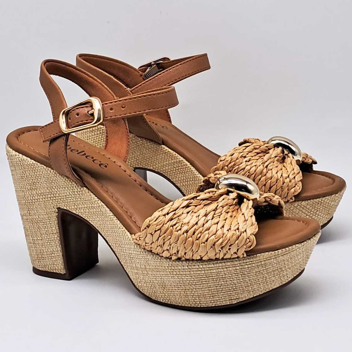 Sandália Salto Quadrado Feminino Bebecê T5118-187 Bege 3