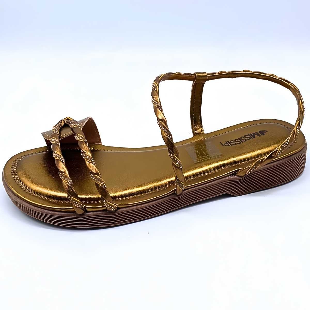 Sandália Feminina Mississipi Flat Trançada Estilo Leve J0361 Bronze 2