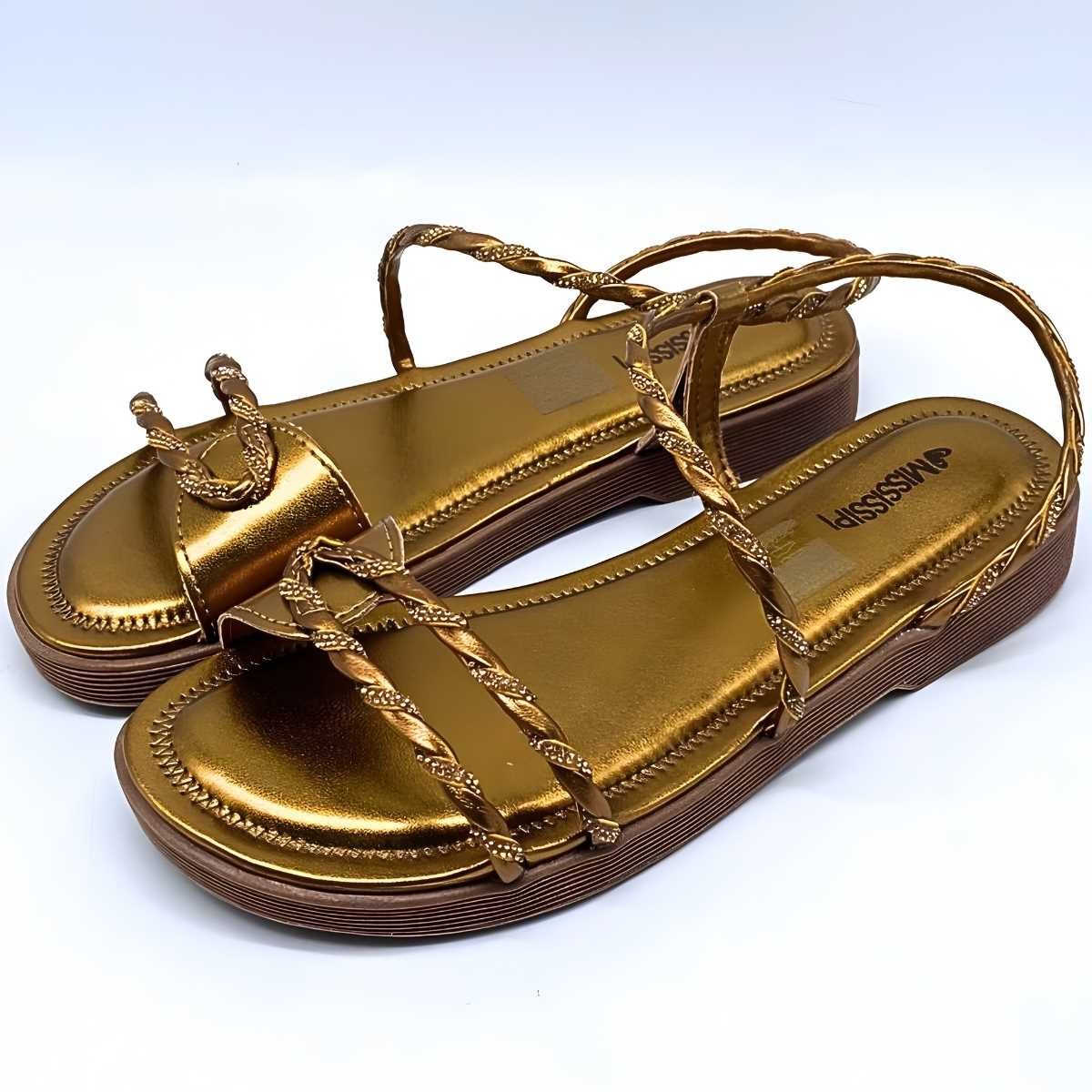 Sandália Feminina Mississipi Flat Trançada Estilo Leve J0361 Bronze 3
