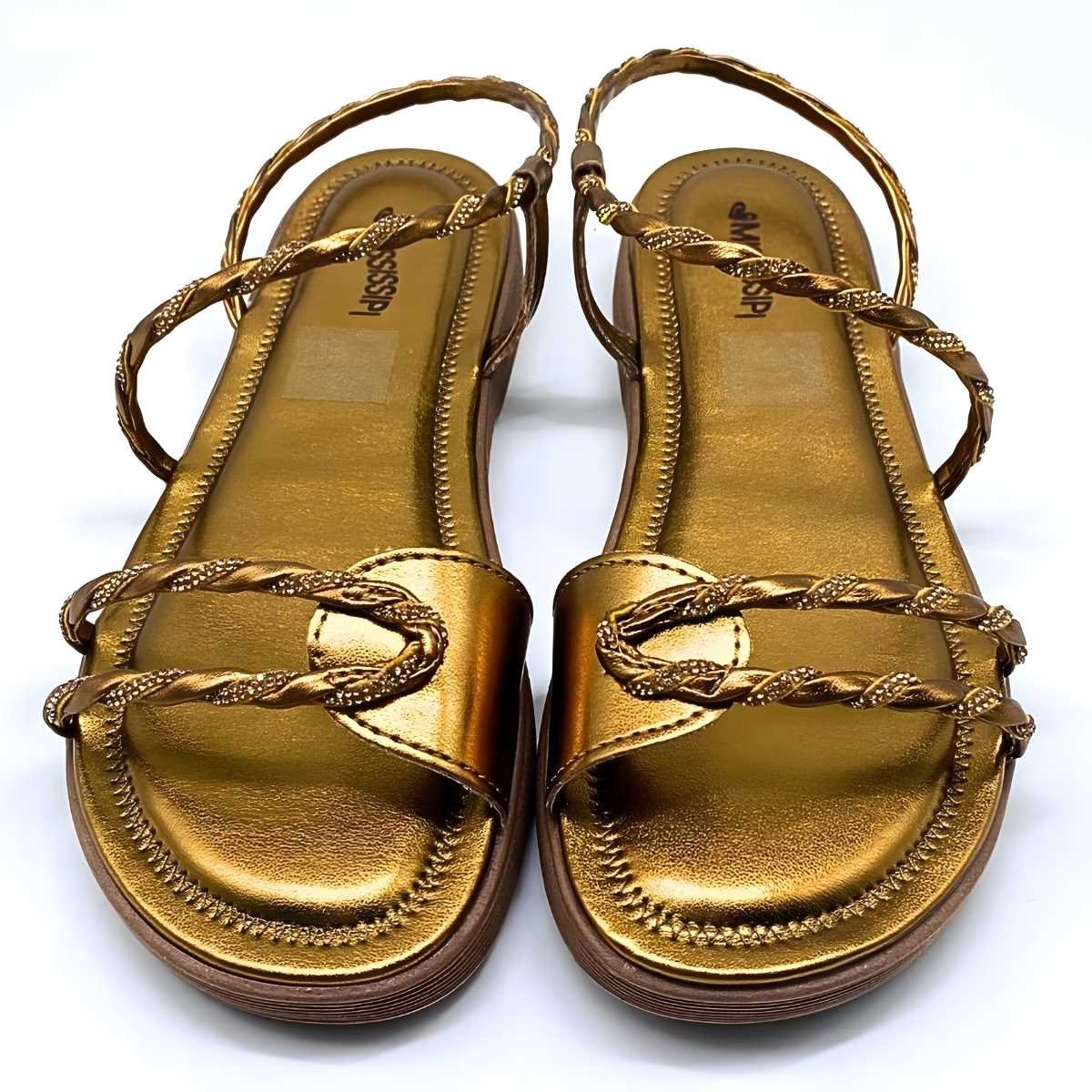 Sandália Feminina Mississipi Flat Trançada Estilo Leve J0361 Bronze 6