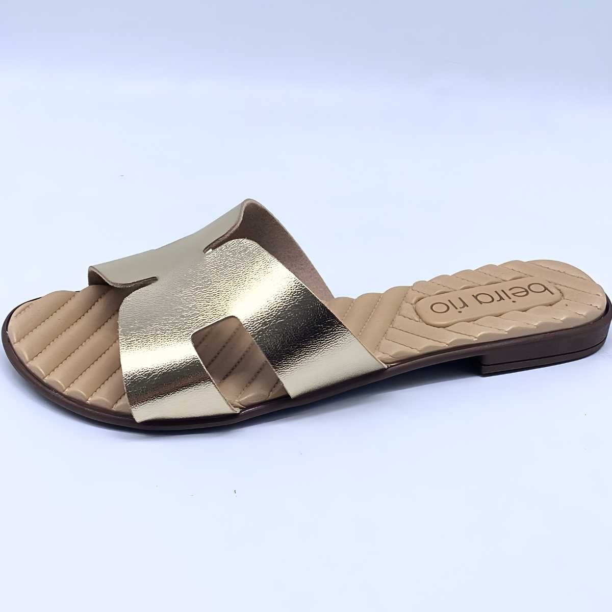 Sandália Feminina Beira Rio Rasteirinha Metalizada 8519.110 Dourado 6