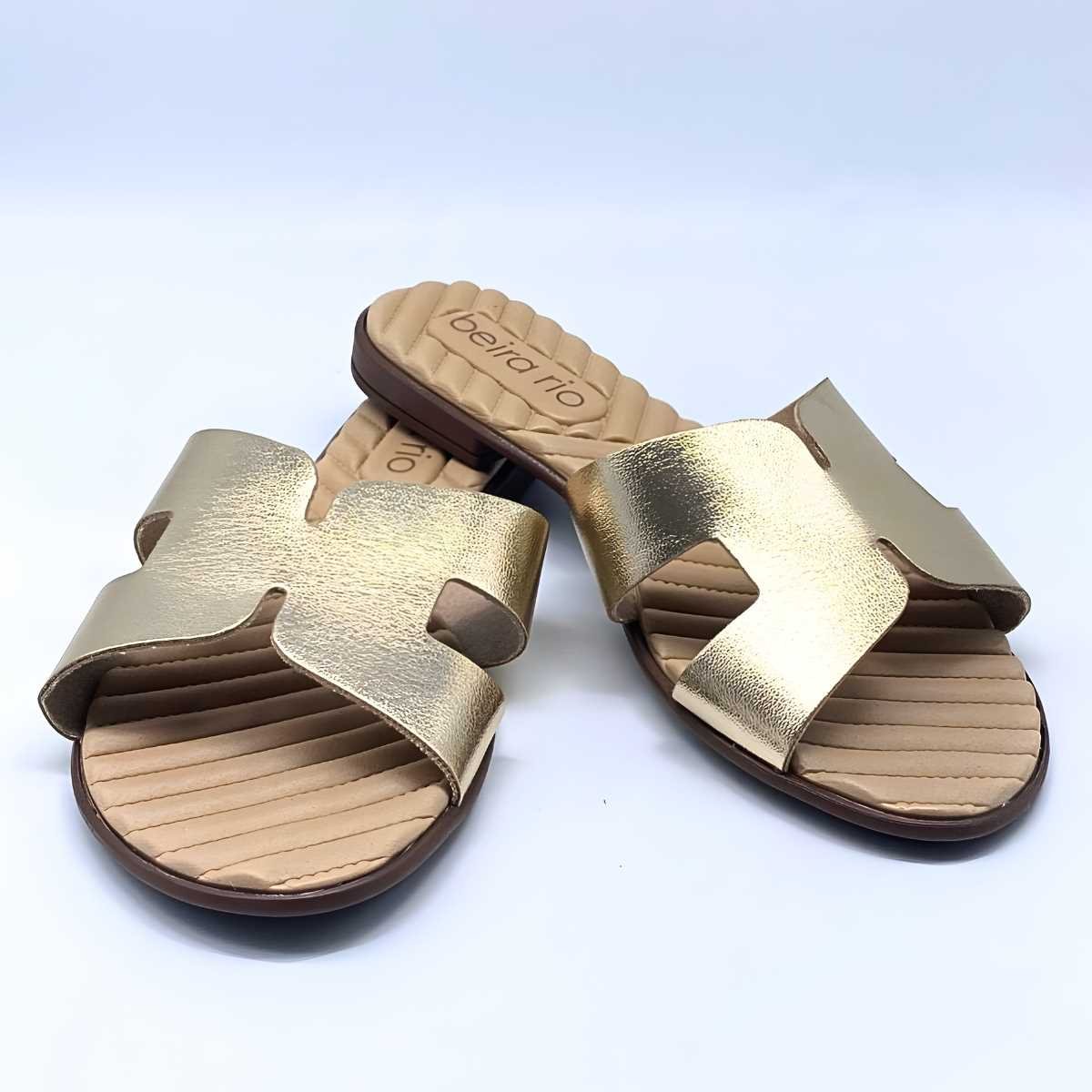 Sandália Feminina Beira Rio Rasteirinha Metalizada 8519.110 Dourado 2