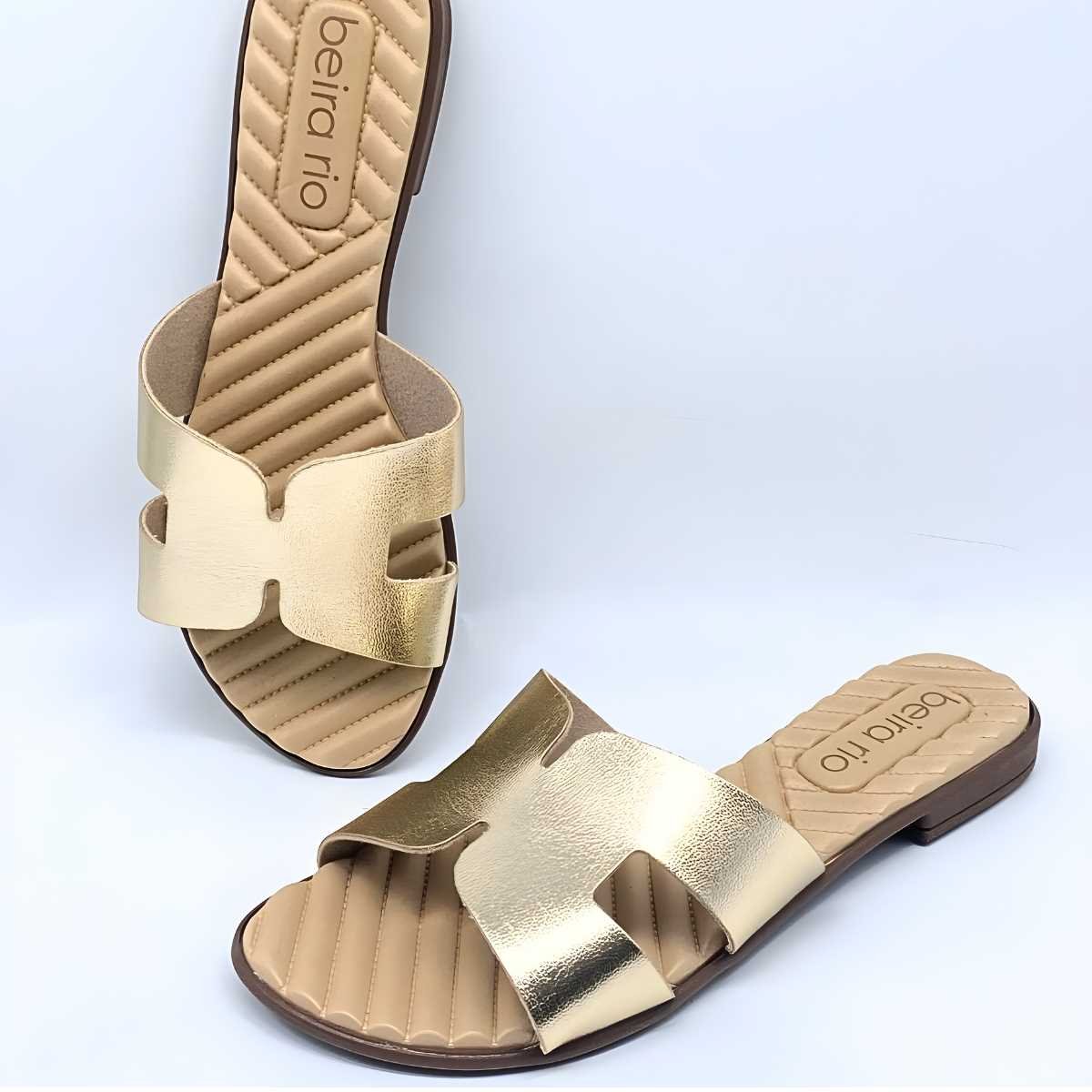 Sandália Feminina Beira Rio Rasteirinha Metalizada 8519.110 Dourado 3