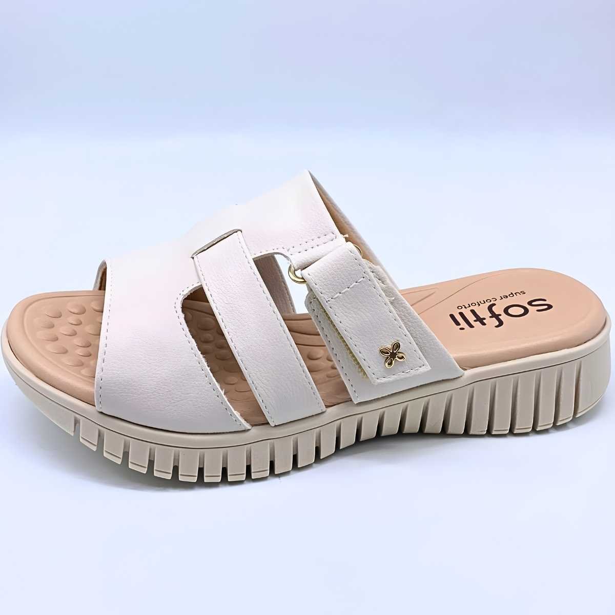 Sandália Feminina Softli 3 Tiras Estilo Conforto Leve 10189 Branco 2