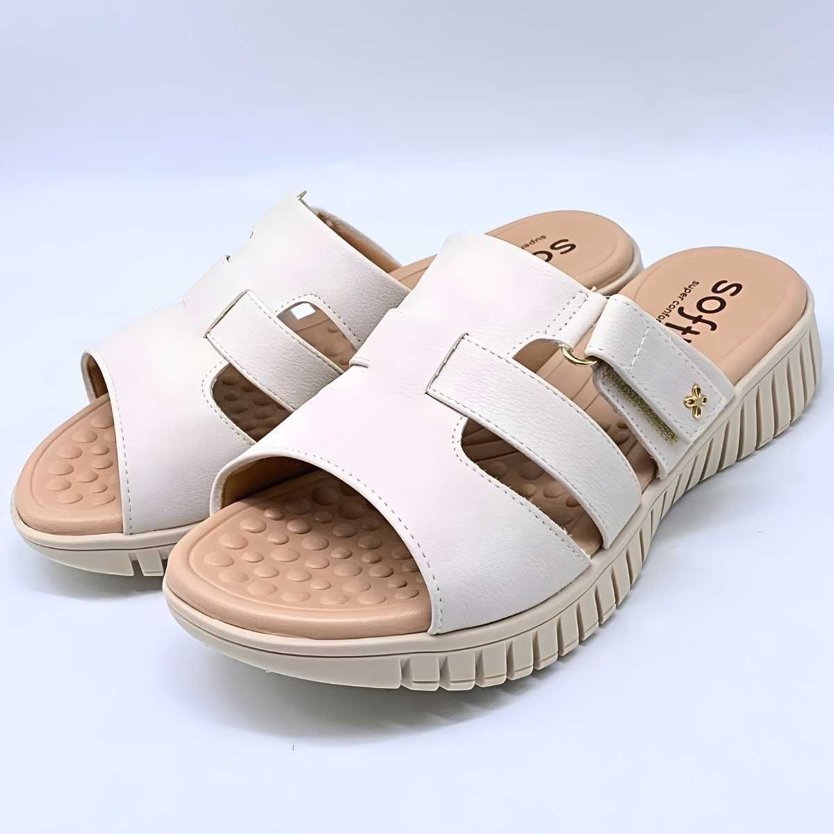 Sandália Feminina Softli 3 Tiras Estilo Conforto Leve 10189 Branco 3