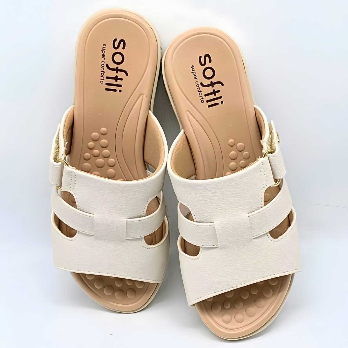 Sandália Feminina Softli 3 Tiras Estilo Conforto Leve 10189 Branco 4