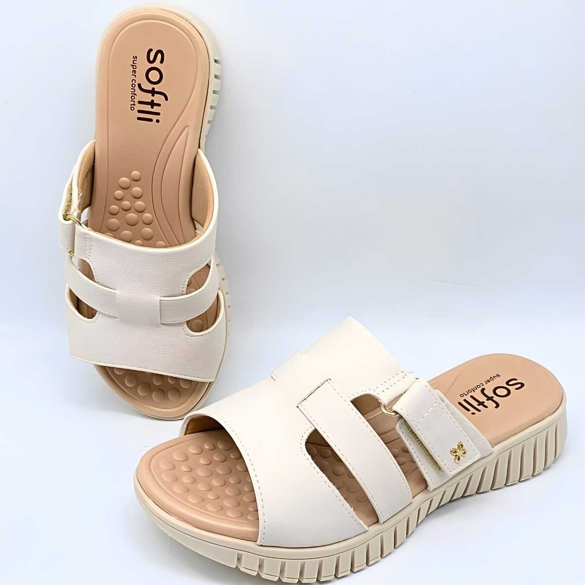 Sandália Feminina Softli 3 Tiras Estilo Conforto Leve 10189 Branco 6