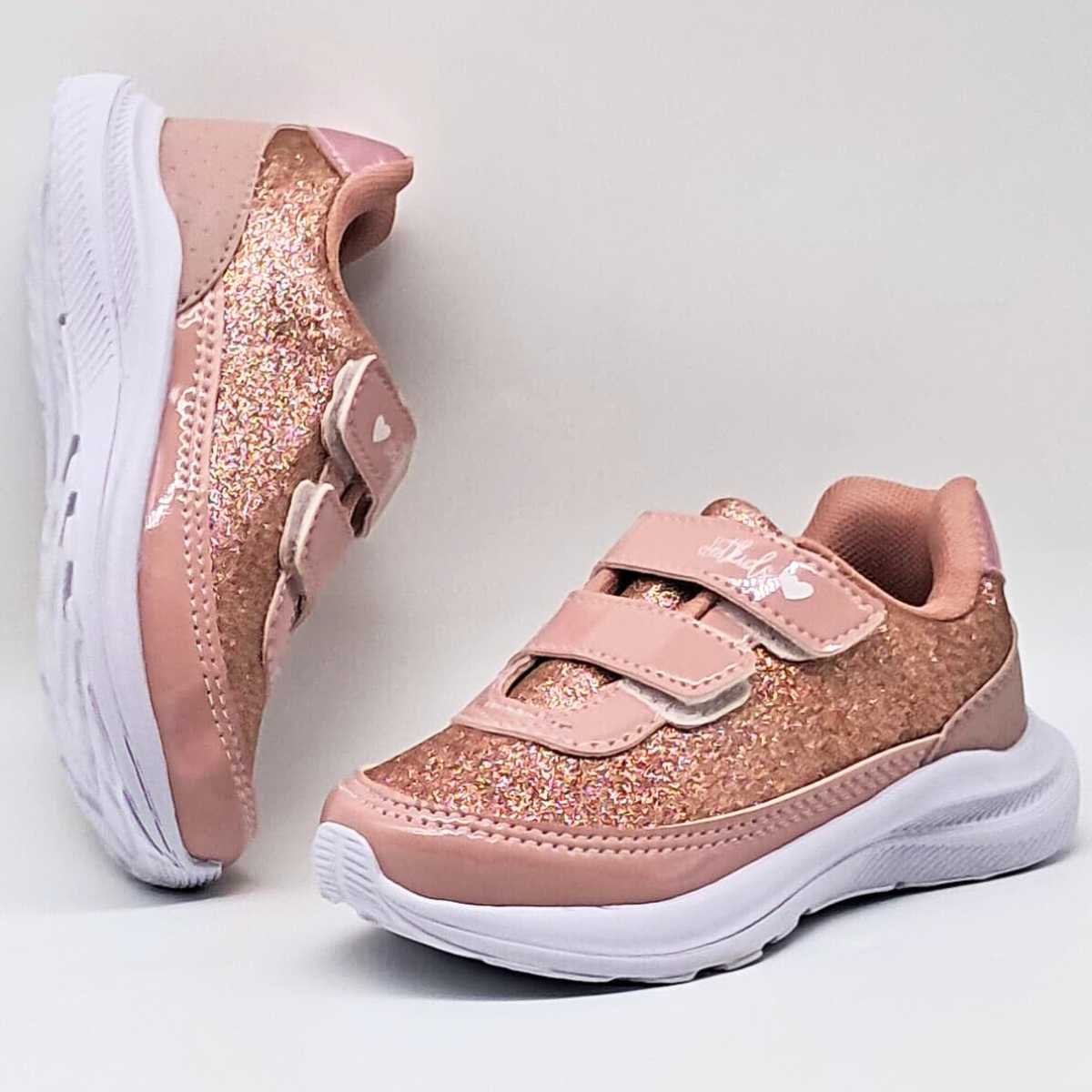 Tênis Infantil Jet Kids Bebê Glitter Velcros Confortável 20.042 Rosa 4