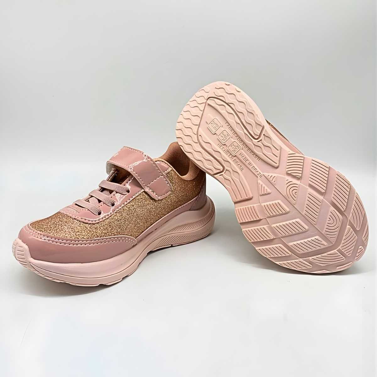 Tênis Menina Jet Kids Infantil Velcro Glitter Conforto 63.017 Rosa/Dourado 6