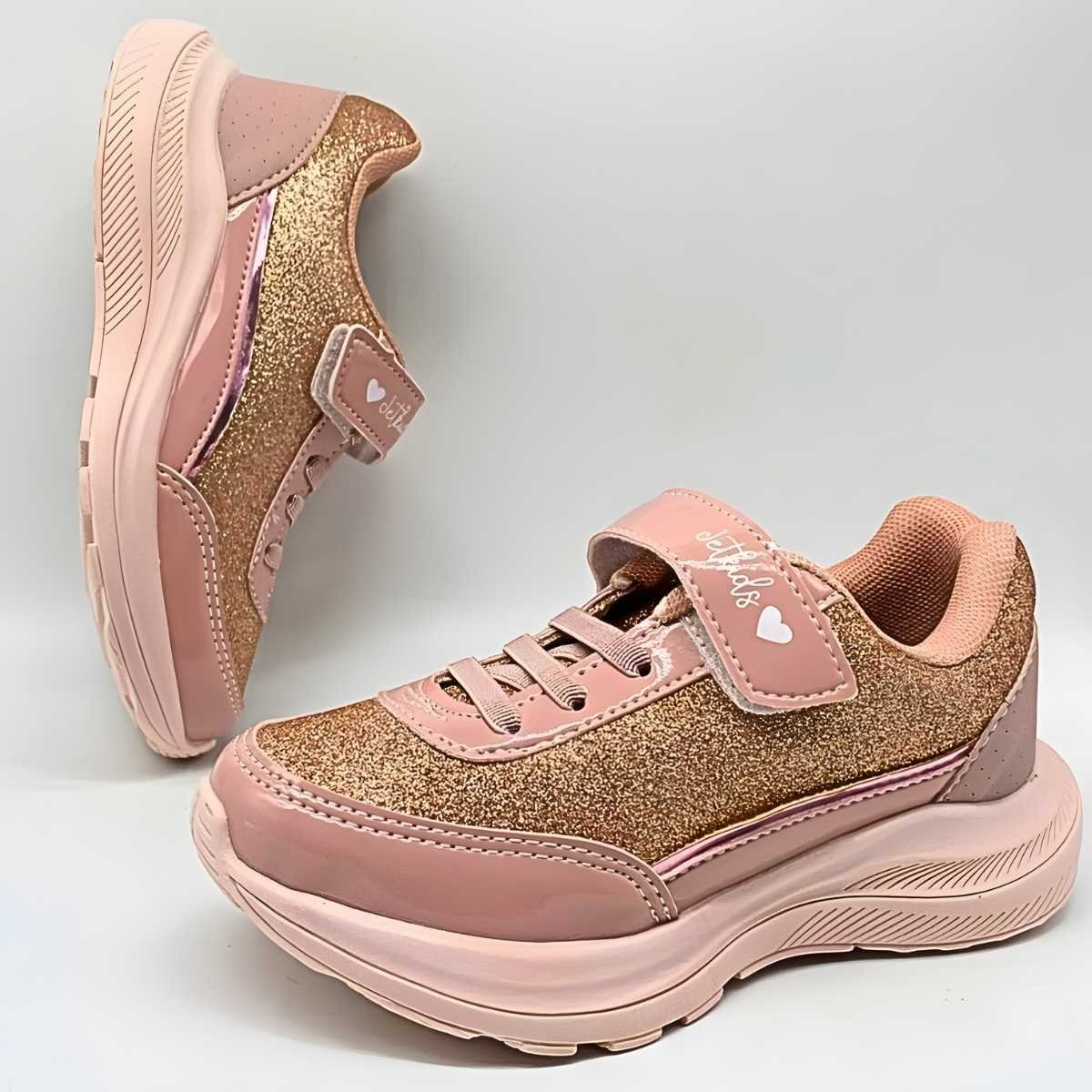 Tênis Menina Jet Kids Infantil Velcro Glitter Conforto 63.017 Rosa/Dourado 8
