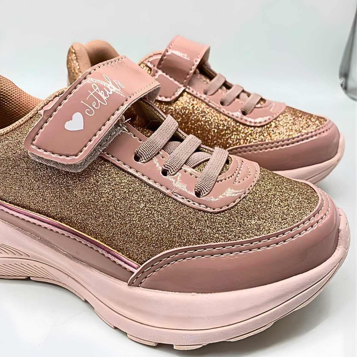 Tênis Menina Jet Kids Infantil Velcro Glitter Conforto 63.017 Rosa/Dourado 5