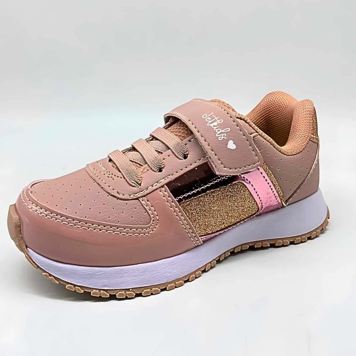 Tênis Menina Jet Kids Infantil Glitter Velcro Conforto 10.157 Rosa/Dourado 2