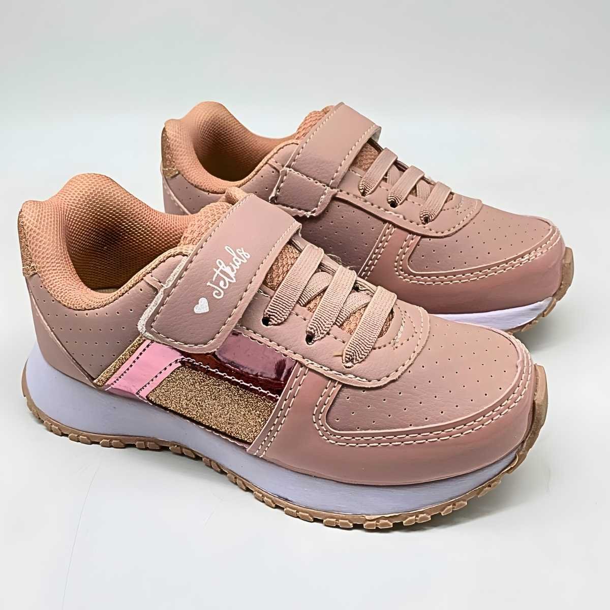 Tênis Menina Jet Kids Infantil Glitter Velcro Conforto 10.157 Rosa/Dourado 3