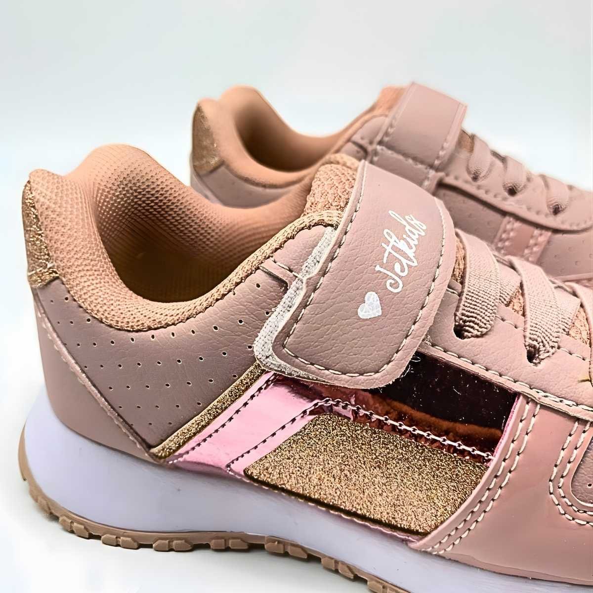 Tênis Menina Jet Kids Infantil Glitter Velcro Conforto 10.157 Rosa/Dourado 4