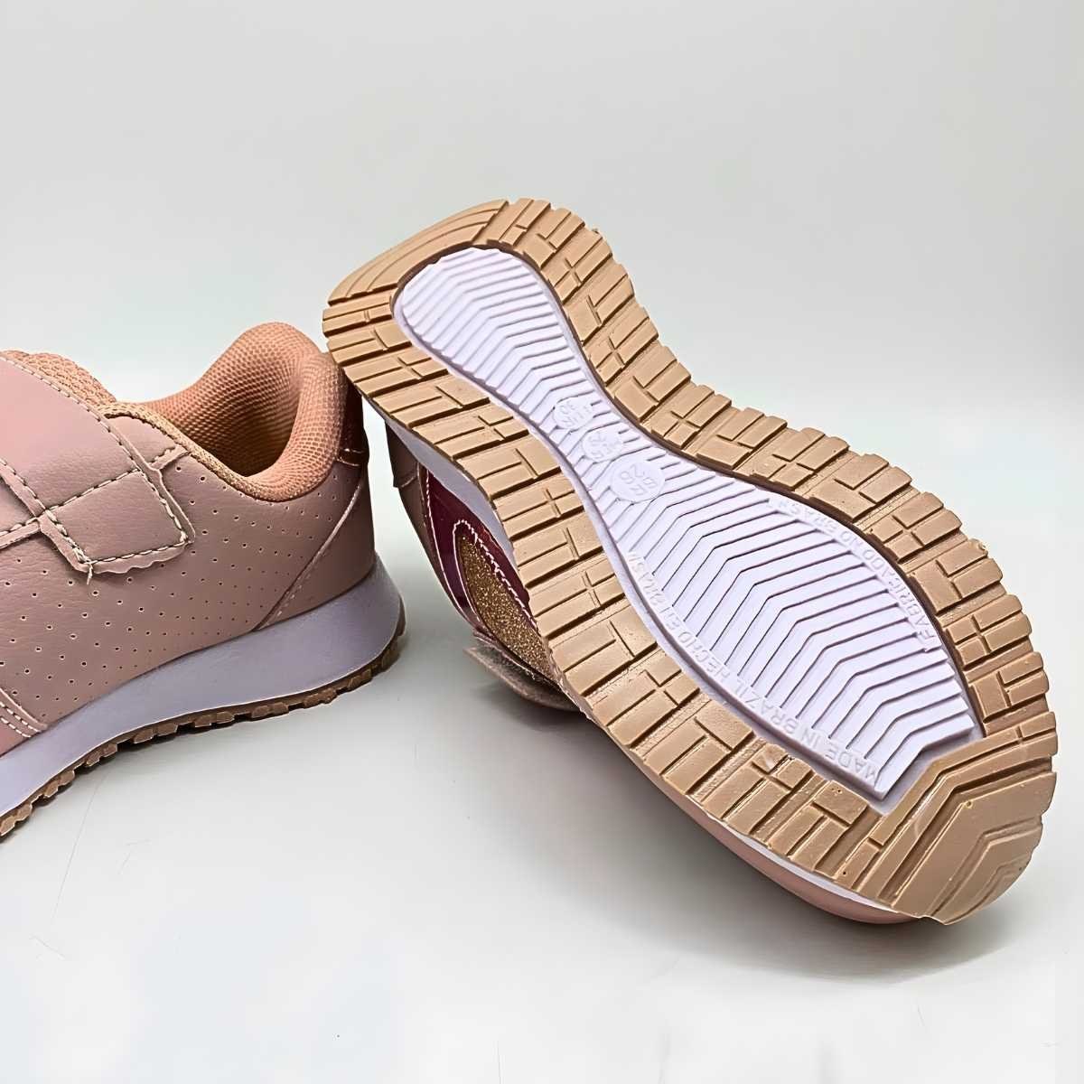 Tênis Menina Jet Kids Infantil Glitter Velcro Conforto 10.157 Rosa/Dourado 6